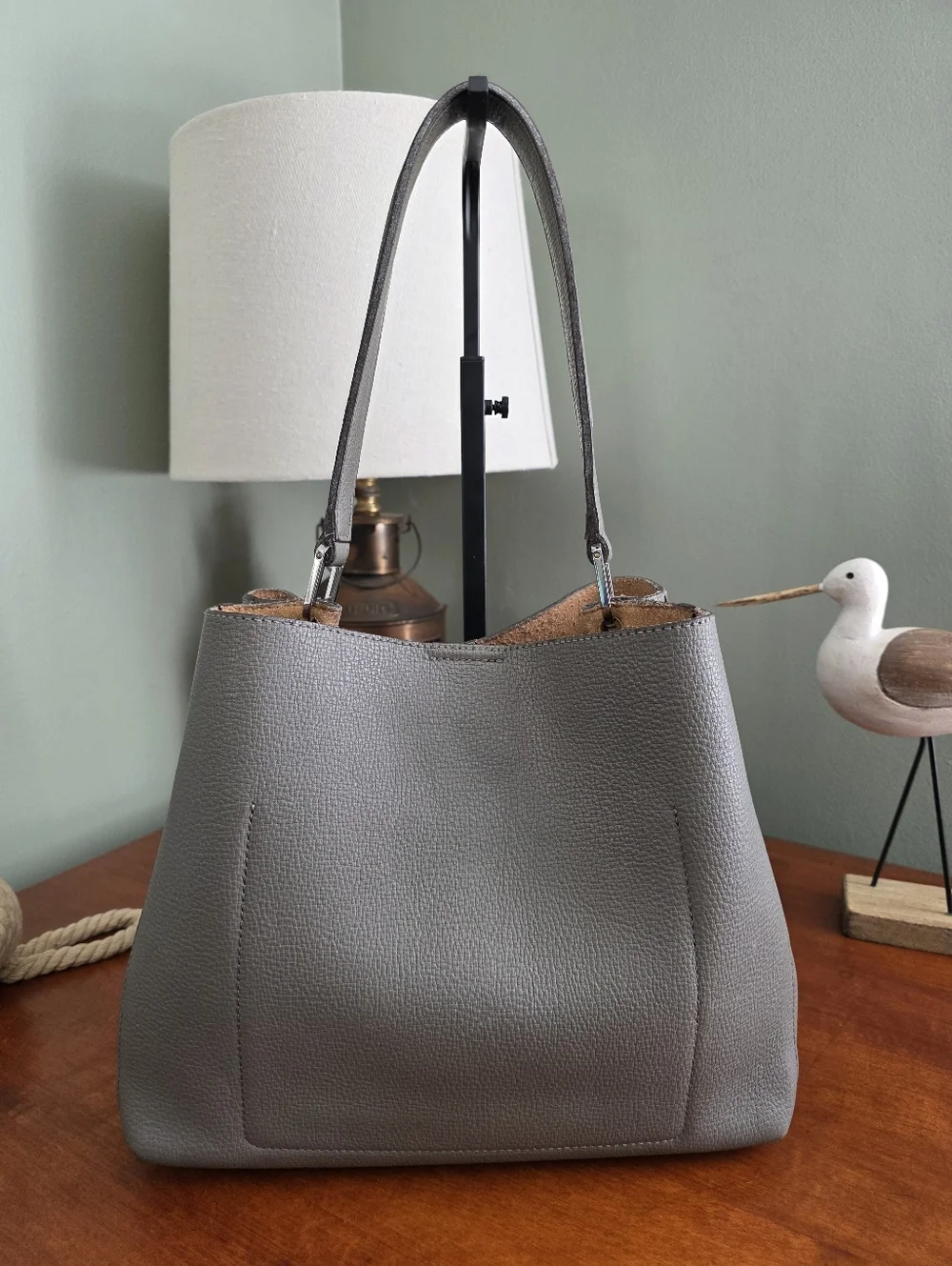 MCM Sarah Hobo Gray Pebbled Leather Shoulder Bag COA